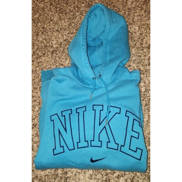 Nike Womens Spellout Swoosh Velvet Logo Blue Hoodie Sweatshirt Size XLarge - Picture 1 of 5